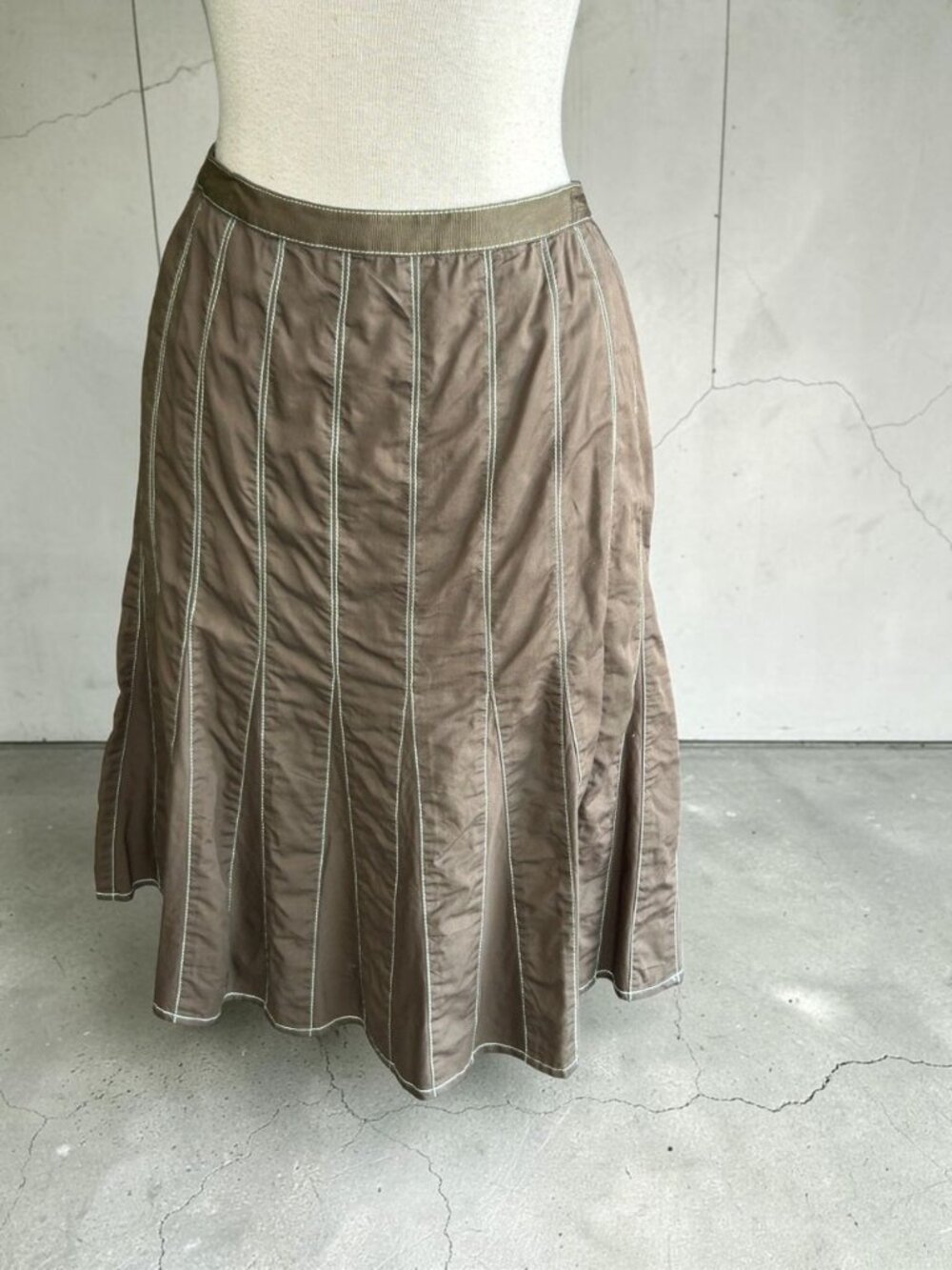 City DKNY Brown Paneled Pleated Flare Aline Skirt